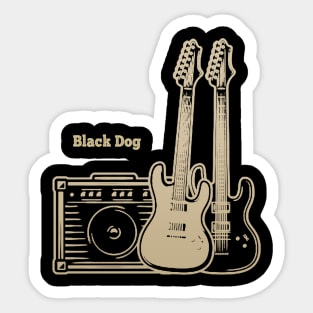 Black Dog Playing With Guitars Sticker